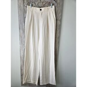 Zara Women’s Medium Cream High Waisted Pleated Wide Leg Pants Flowy M